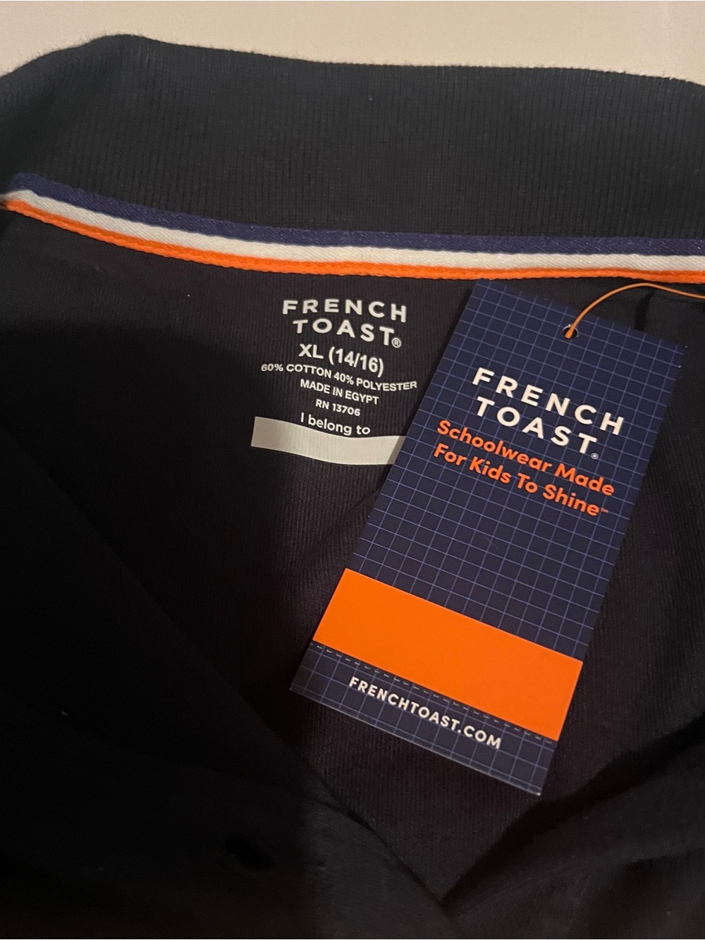 French Toast Navy Polo with Orange & White Trim